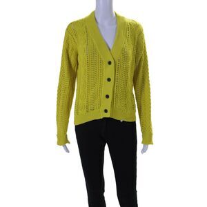 R+A Womens Button Front Long Sleeve Open Knit Cardigan Sweater Yellow Medium